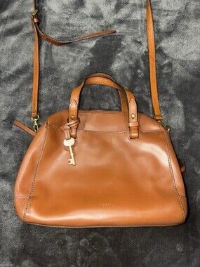 Fossil Leather Shoulder Tote Bag Tan/Brown 2-Tone, Medium/Large